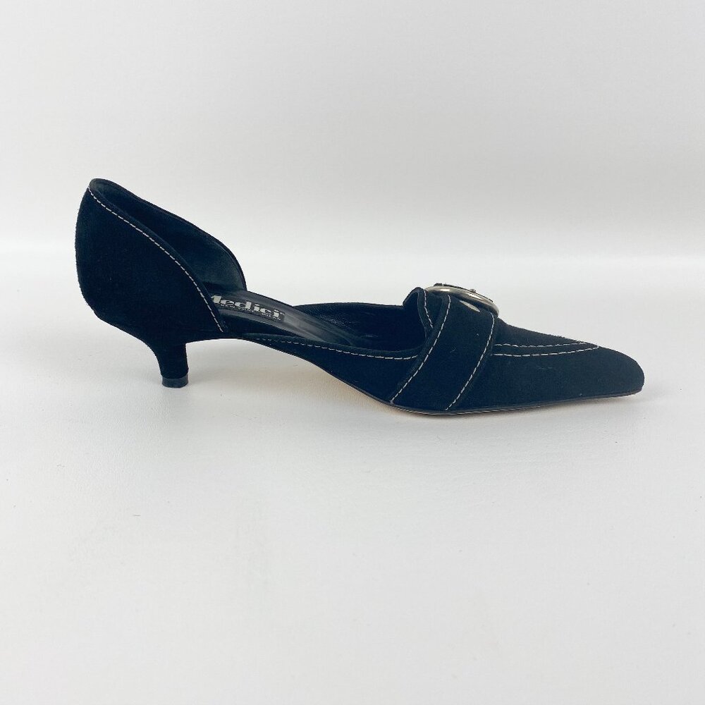 MEDICI Women's Black Suede and White Stitched Heels Pumps Size 8M - Picture 10 of 10